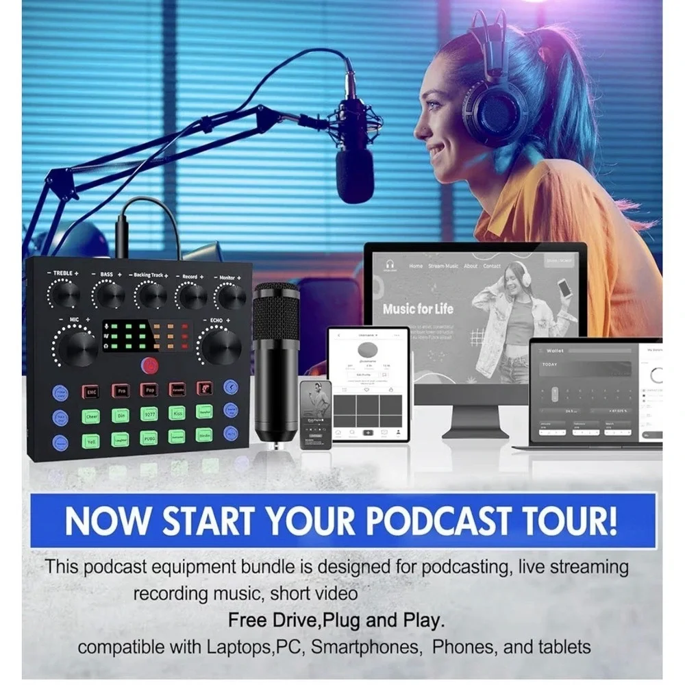 Upgraded Podcast Equipment Bundle For 2 Podcasting Equipment With BM-800 Microph